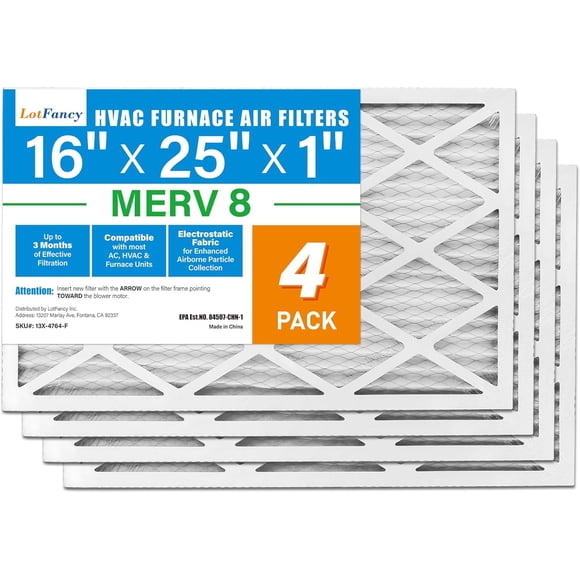 16x25x1 Air Filter MERV 8 Dust Defense (4-Pack) Pleated HVAC Furnace Air Filters, Replacement for Home AC & Heating Systems, Actual Size: 15.75" x 24.75" x 0.75"
