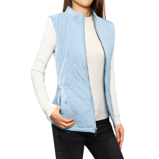 INSPIRE CHIC Gilets d'Extérieur pour Femmes Col Montant Gilet Rembourré Gilet à Fermeture Éclair TP Bleu Pâle