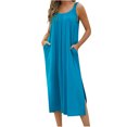 thumbnail image 3 of Yuyuzo Robe Sans Manches pour Femmes, Col Rond, Fendue, Ample, Robe Débardeur, Couverture de Plage, Robes Longues Maxi avec Poche, 3 of 7