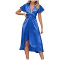 thumbnail image 2 of Wolfast Robe Aguichant à Manches Longues pour Femmes Été Décontractée à Manches Courtes Col en V Unie Aguichant Fluide Longue Robe Midi, 2 of 9