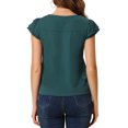 thumbnail image 3 of INSPIRE CHIC Women's Solid Blouse V Neck Ruffle Cap Sleeve Lightweight Work Blouse S Deep Green, 3 of 5