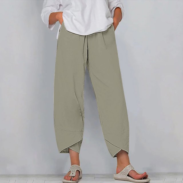 RXIRUCGD Women's Summer Comfortable Loose Wide Legged Fashion Solid Color Capris, Gray, Size: S