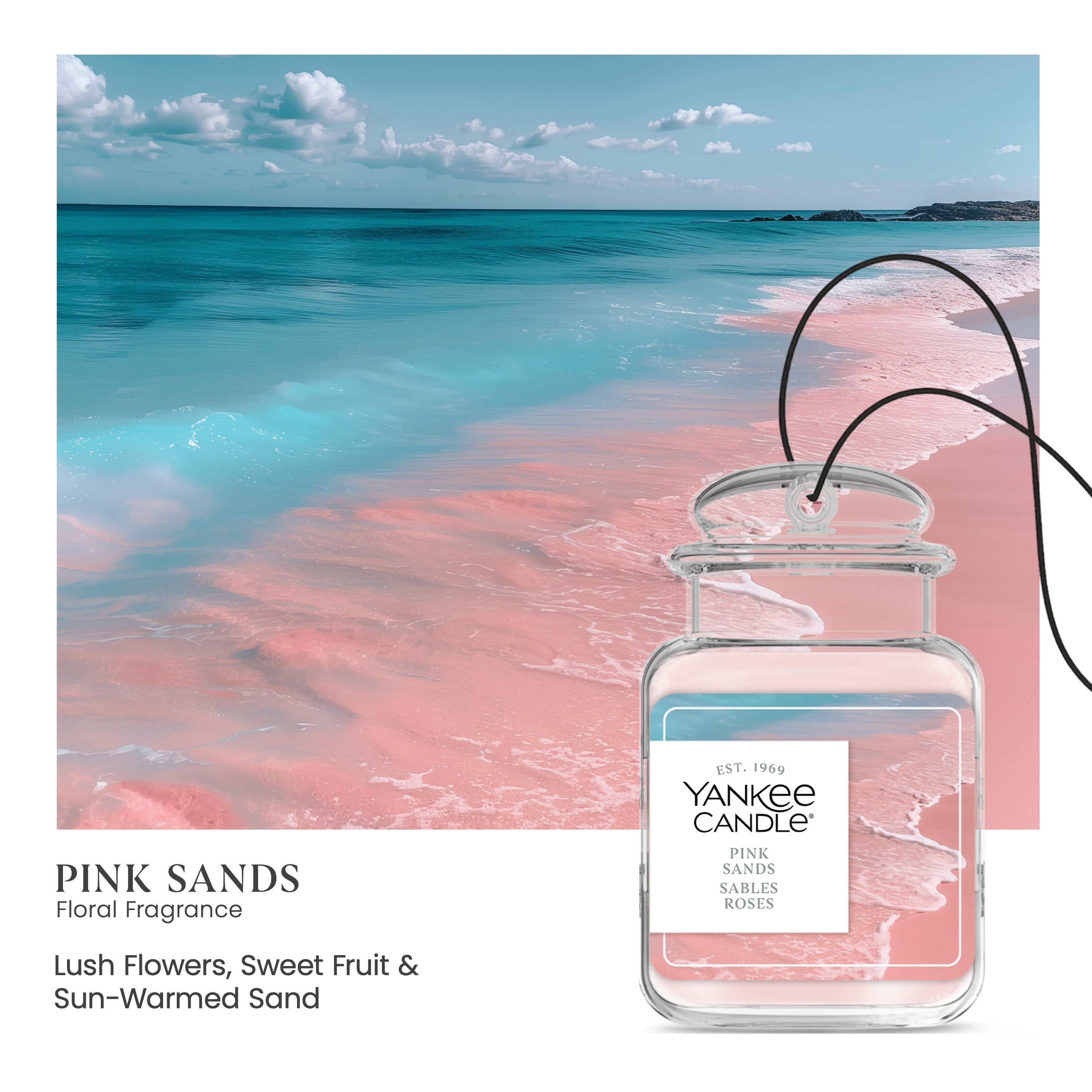 Désodorisant de voiture Yankee Candle Car Jar Ultimate, parfum Sables roses - neutralise les odeurs jusqu’à 30 jours