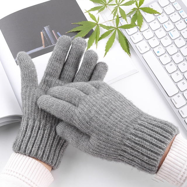 Gray Gloves Mittens Winter Mens Warm and Thick Cold Proof Solid Color Screen Gloves