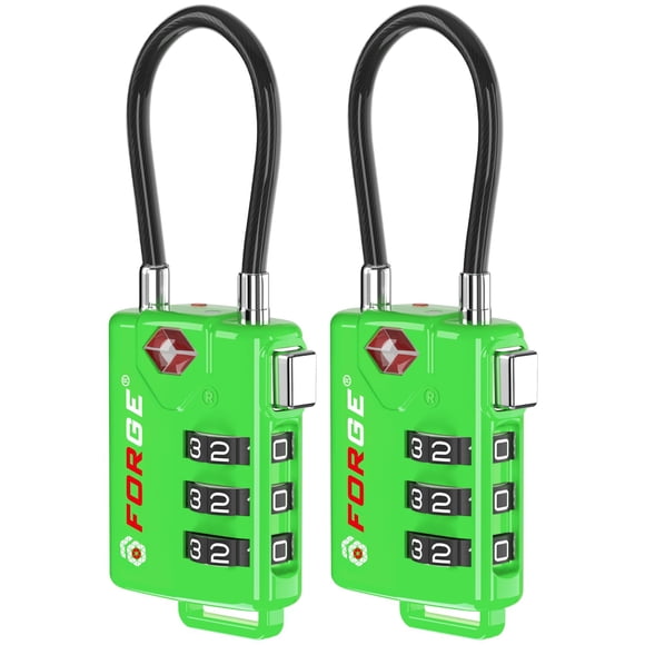 Forge TSA Approved Luggage Locks Re-settable Combination with Alloy Body(Green 2 Locks)