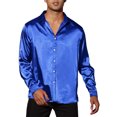 thumbnail image 1 of INSPIRE CHIC Men's Dress Satin V Neck Long Sleeves Button Down Party Shirts S Blue, 1 of 6