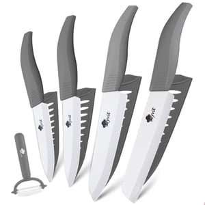 4-Piece Couteaux de cuisine avec Peeler, couteau à lame en céramique 6 Couteau à pain déraillé de pouce,6 Couteau de chef de pouce, 5inch Couteau utilitaire, et 4 Couteau de parage de pouce