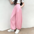 thumbnail image 2 of Lantern Pants for Girls, Loose Fit Ice Silk Sports Pants with Drawstring Waist, Mosquito-Proof, Breathable Polyester, Mid-Size 150 cm, Summer Long Pants, 2 of 5
