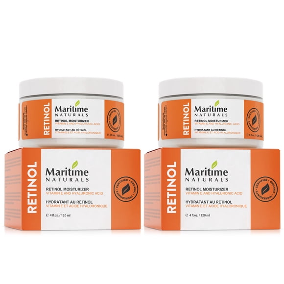 Maritime Naturals Retinol Moisturizer with Hyaluronic Acid & Vitamin E, Face Cream for Women and Men, Organic Ingredients (2 x 120ml) Born in Nova Scotia,