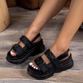 thumbnail image 2 of Womens Platform Sandals Open Toe Slingback Slip on Elastic Straps Double Buckle Solid Color Soft Sole Comfortable Breathable Lightweight Casual Summer Sandals Black, 2 of 6