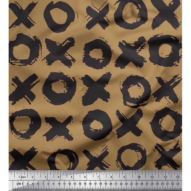 Soimoi Brown polyester Crepe Fabric Circle & Cross Geometric Print Fabric by Yard 52 Inch Wide