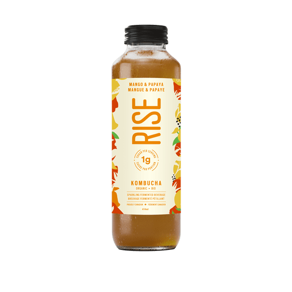 RISE 1g Kombucha Mango & Papaya, 414mL