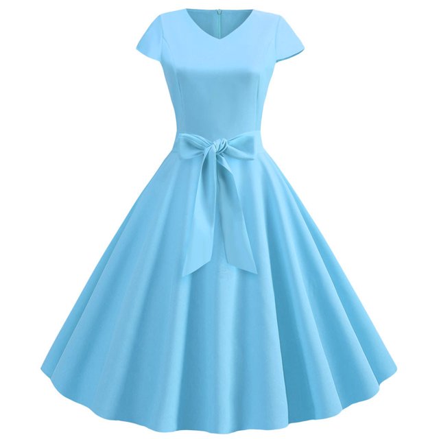 EGNMCR Robes d'Été Femmes Tendance 2024 Femmes Vintage Manches Courtes 50s Ménagère Décontractée Soirée Fête Bal Robe