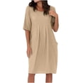 thumbnail image 2 of Robes en Coton et Lin Grande Taille pour Femmes à Manches Courtes d'Été, Robe Midi Plissée avec Poches, 2 of 6