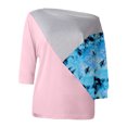thumbnail image 4 of Women Printed Patchwork Cold Shoulder T-Shirt Short Sleeve Casual Tee Tops, 4 of 5