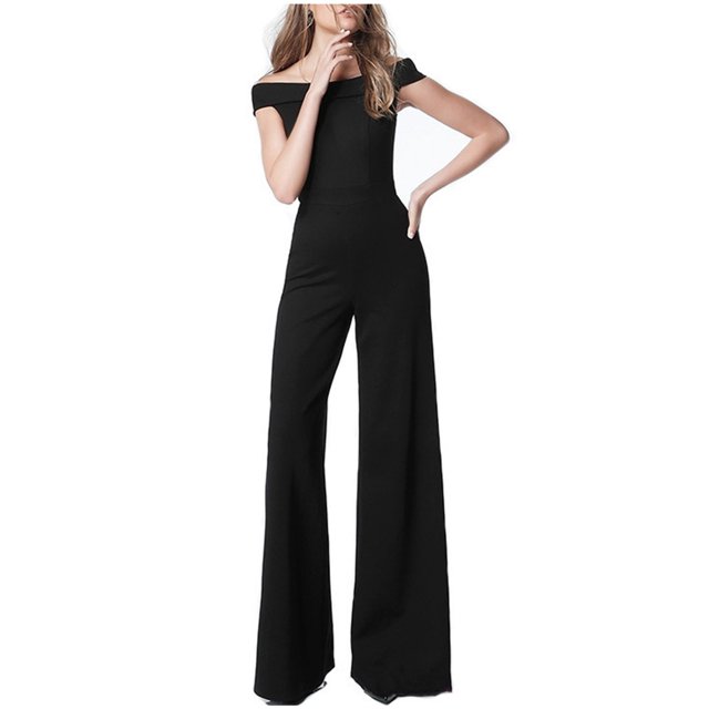 Yuyuzo Women 1 Piece Jumpsuits off Shoulder Flare Pants Wide Leg High Waisted Evening Party Rompers