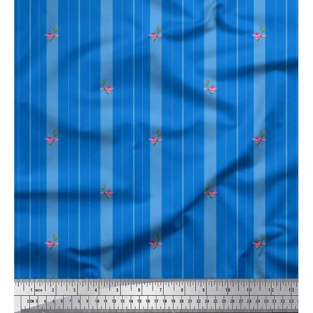 Soimoi Poly Georgette Fabric Artistic Floral & Stripe Printed Fabric 1 Yard 42 Inch Wide