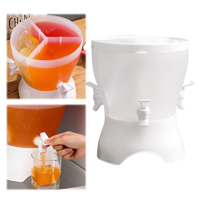 1PC Blue Juice Beverage Dispenser For Fridge Rotating Plastic Drink Dispenser With Spigot 3Grids Cold Kettle Refrigerator Iced Lemonade Containers For Daily Detachable Drink Dispenser White