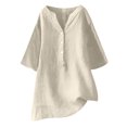 thumbnail image 1 of AherBiu Plus Size Tops for Women Cotton Linen Half Button Notch V Neck Oversized Summer Tops Shirt Blouse, 1 of 3