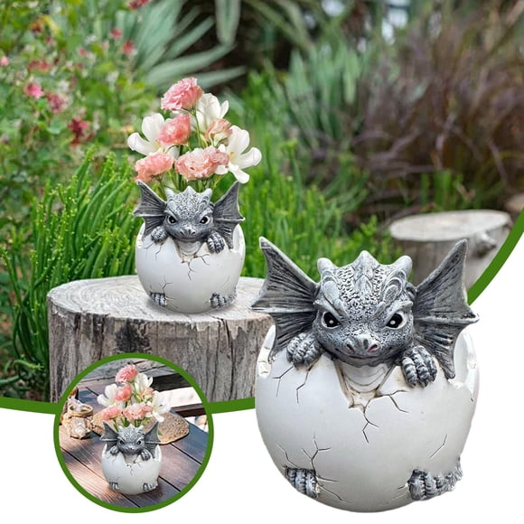 TIELUTT Rural Dinosaur Flower Pot Ornaments Garden Courtyard Balcony Flower Pot Small Ceramic Vase Metal Flower Pot Stand Indoor Flower Stands for Outdoor Metal Flower for Fence Wall Flower for outsi