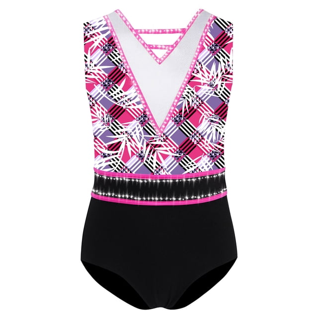 TSSOE Gymnastics Leotards for Girls Rhinestone Ballet Unitard One-Piece Sparkly Biketards Sport Activewear Plaid 16