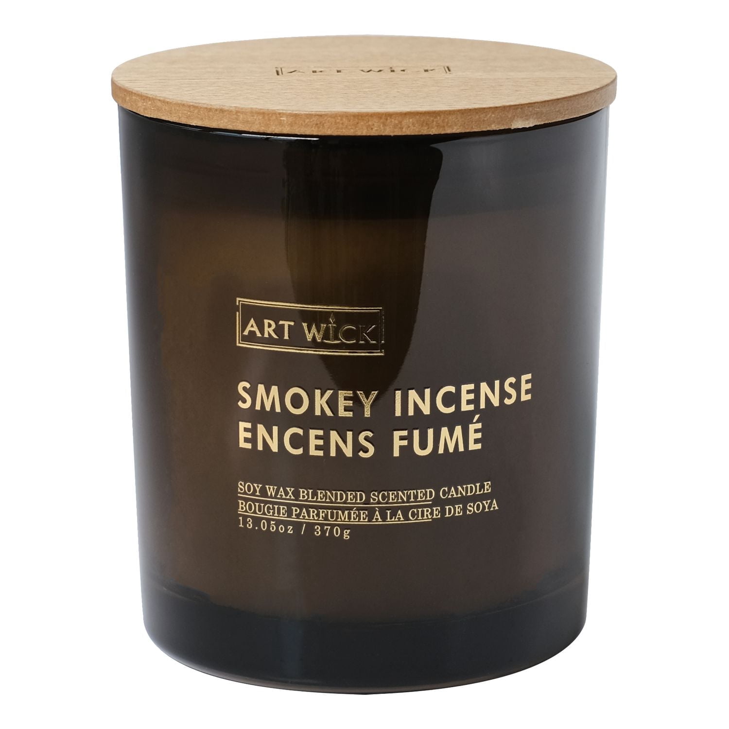 Art Wick 13.05oz Smokey Incense Cire de soja mélangée bougie parfumée, 1 mèche de bois