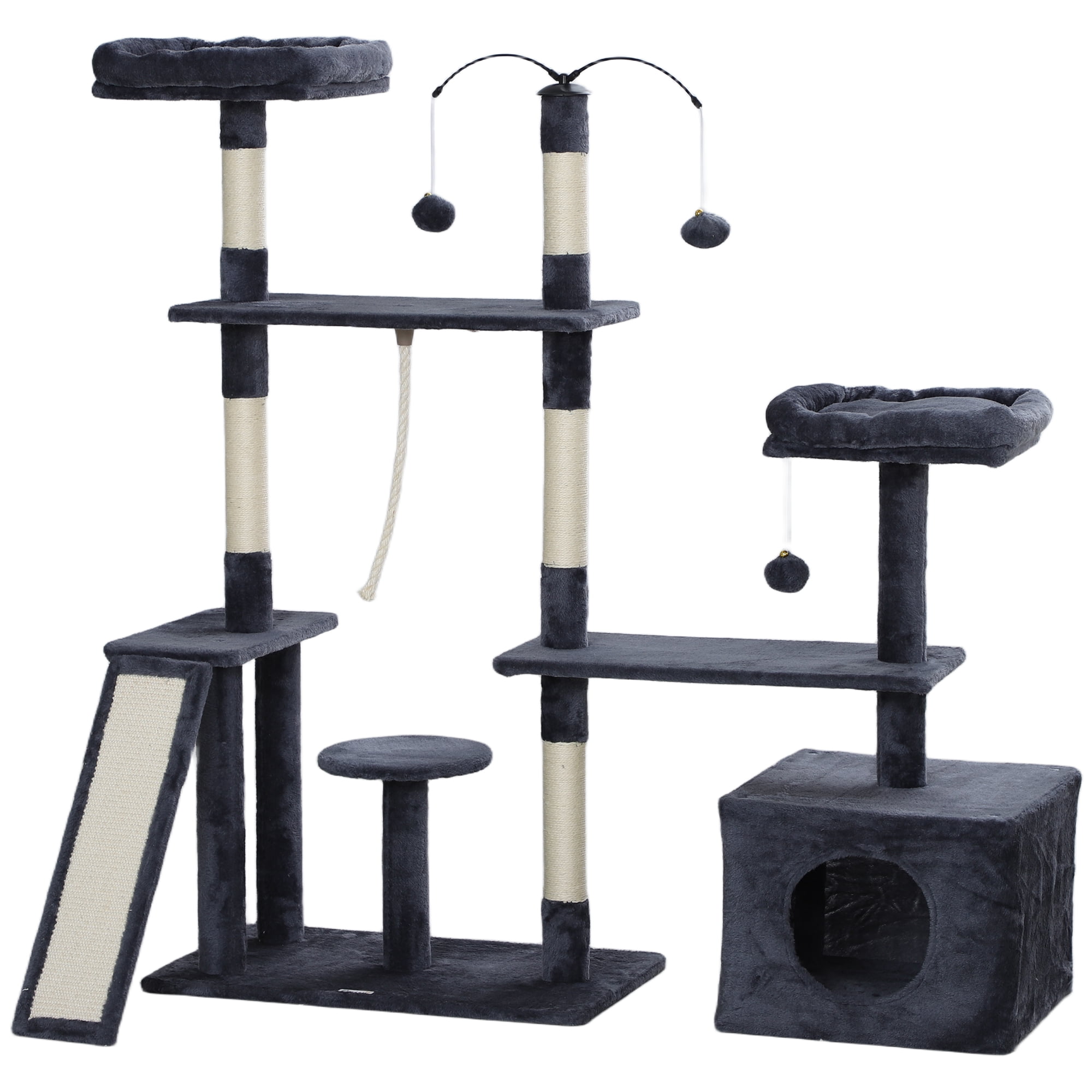 CoSoTower 53" Cat Tree, Cat Tower with Scratching Posts, Cat Condo, Beds, Platforms, Toy Balls for Indoor Cats, Dark Grey