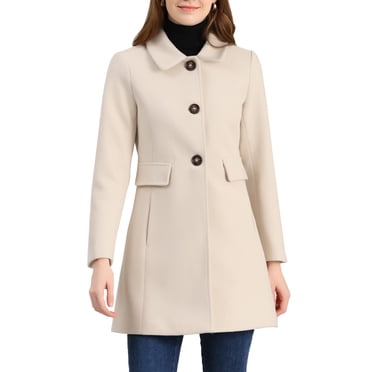 INSPIRE CHIC Manteaux d'Hiver pour Femmes Classique Vintage Mi-Long Col Peter Pan Caban à Simple Boutonnage Pardessus TG Blanc Crème