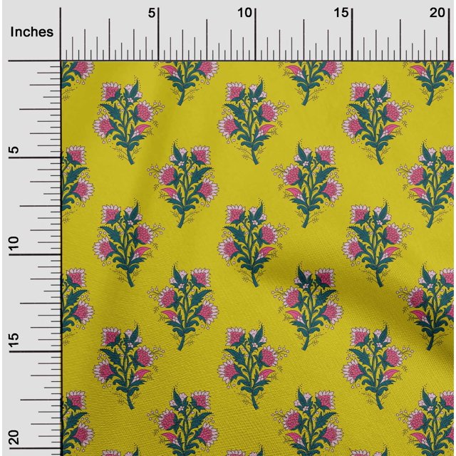 oneOone Polyester Lycra Fabric Leaves & Floral Block Print Sewing Fabric BTY 56 Inch Wide