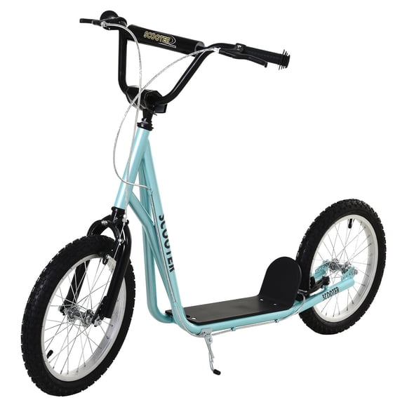 Aosom Trottinette pour Jeunes Trottinette de Rue à Propulsion pour Ados Jouet à Chevaucher pour Enfants avec Roue Gonflable de 16 Pieds' Freins Doubles pour 5+ Ans Bleu