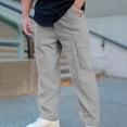 thumbnail image 3 of RKSTN Mens Pants Loose Soft Solid Color Elastic Waist Straight Tube Drawstring Pocket Workwear Pants Outdoor Hiking Workout Pants, 3 of 4