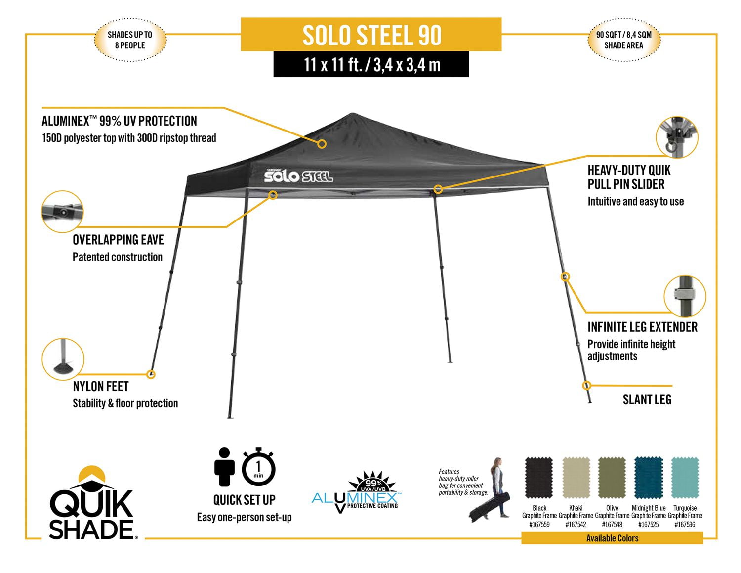 Solo Steel 90 11 x 11 pi Abri à Pattes Inclinées - Olive