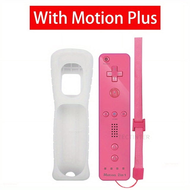 Manette Wii avec Motion Plus Manette de Jeu Sans Fil Nunchuck pour Nintendo Wii U par GRM, Montrée en Couleur Rose Vif avec une Dragonne Assortie. l'Ensemble Comprend une Housse de Protection en silicone Blanche. Conçue pour les Utilisateurs de 14 Ans et Plus, Cette Manette Non Chargée Est compatible avec les Systèmes Nintendo Wii U.