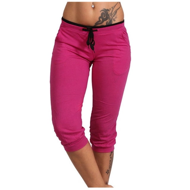AherBiu Capri Pants for Women Stretch Low Rise Drawstring Yoga Sweatpants Comfy Summer Joggers Cropped Pants
