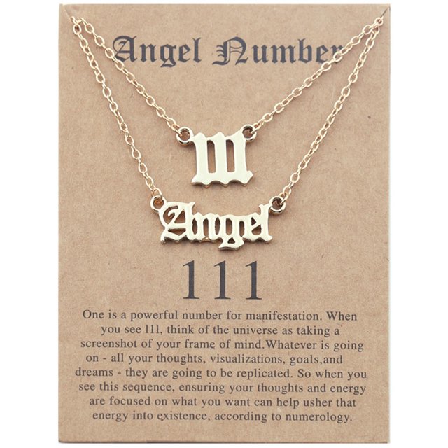2 Pcs Collier Ange et Chiffres Anglais Anciens Bijoux de Numérologie pour Femmes Plaqué Acier Inoxydable