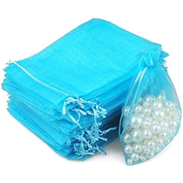 Sacs en Organza pour Cadeaux de Fête, Lot de 100, 7*9 cm, Bleu