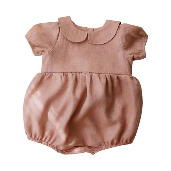 LUOGENLI Dress Toddller Baby Girls Romper Cotton Linen Solid Baby Cloth Daily Wear Summer Sleeveless Climbing Cloth Pleated Dress for Girls Knee Length 3-6 Months
