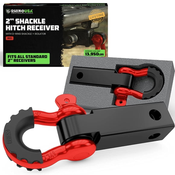 Rhino USA Shackle Hitch Receiver (Fits 2" Receivers) Best Towing Accessories for Trucks, Jeep, Toyota & More - Connect Your Rhino Tow Strap