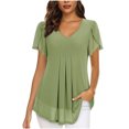 thumbnail image 1 of Birdeem T-Shirt à Manches Courtes en Chiffon Uni Décontracté Col en V pour Femmes, 1 of 5