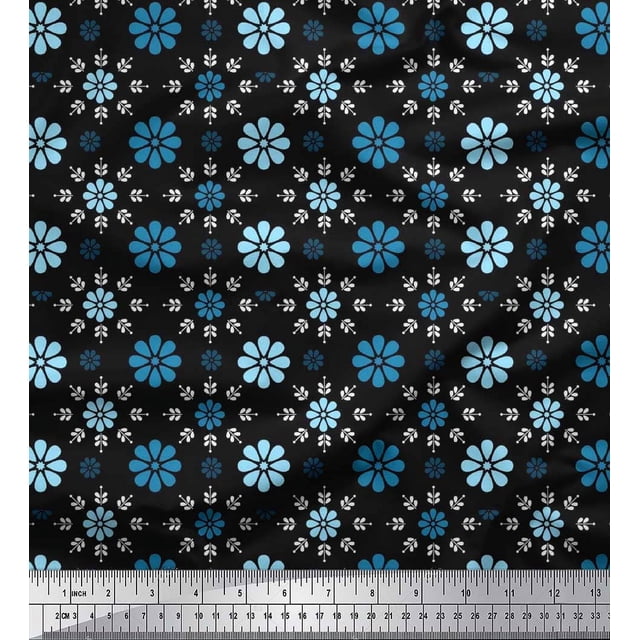Soimoi Polyester Crepe Fabric Leaves & Floral Artistic Decor Fabric Printed Yard 52 Inch Wide