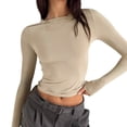 thumbnail image 2 of T-Shirts pour Femmes 2025, T-Shirts Femmes, T-Shirt à Manches Longues Uni pour Femmes Rround pour Superposition Col T-Shirt Chaud Synthétique T-Shirt à Manches Longues Femmes Ajusté Manches Longues Long, 2 of 8