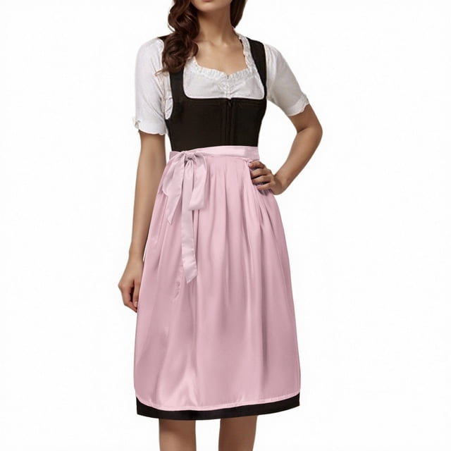 GDREDA Oktoberfest Bavarois Tablier Mi-Long Classique Uni pour Femme avec Liens pour Robe de Fête pour Rassemblements Festifs