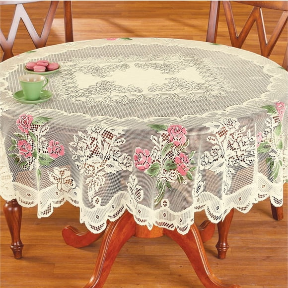 Bargain Violete Lace Tablecloth Round White IN HAND Floral Rose Cover Elegant Dining Table
