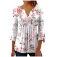 thumbnail image 1 of CEHVOM T-shirts Plissés Basiques à Manches 3/4 Trompette Imprimée Boutonnée pour Femmes en Solde, 1 of 5