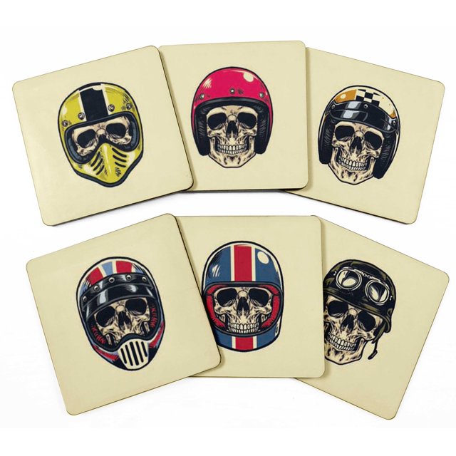 Inkdotpot Ensemble de 6 sous-Verres à Boisson Faciles à Nettoyer sous-Verres Carrés de 4 Pouces Base en Liège - Réutilisable - Crâne