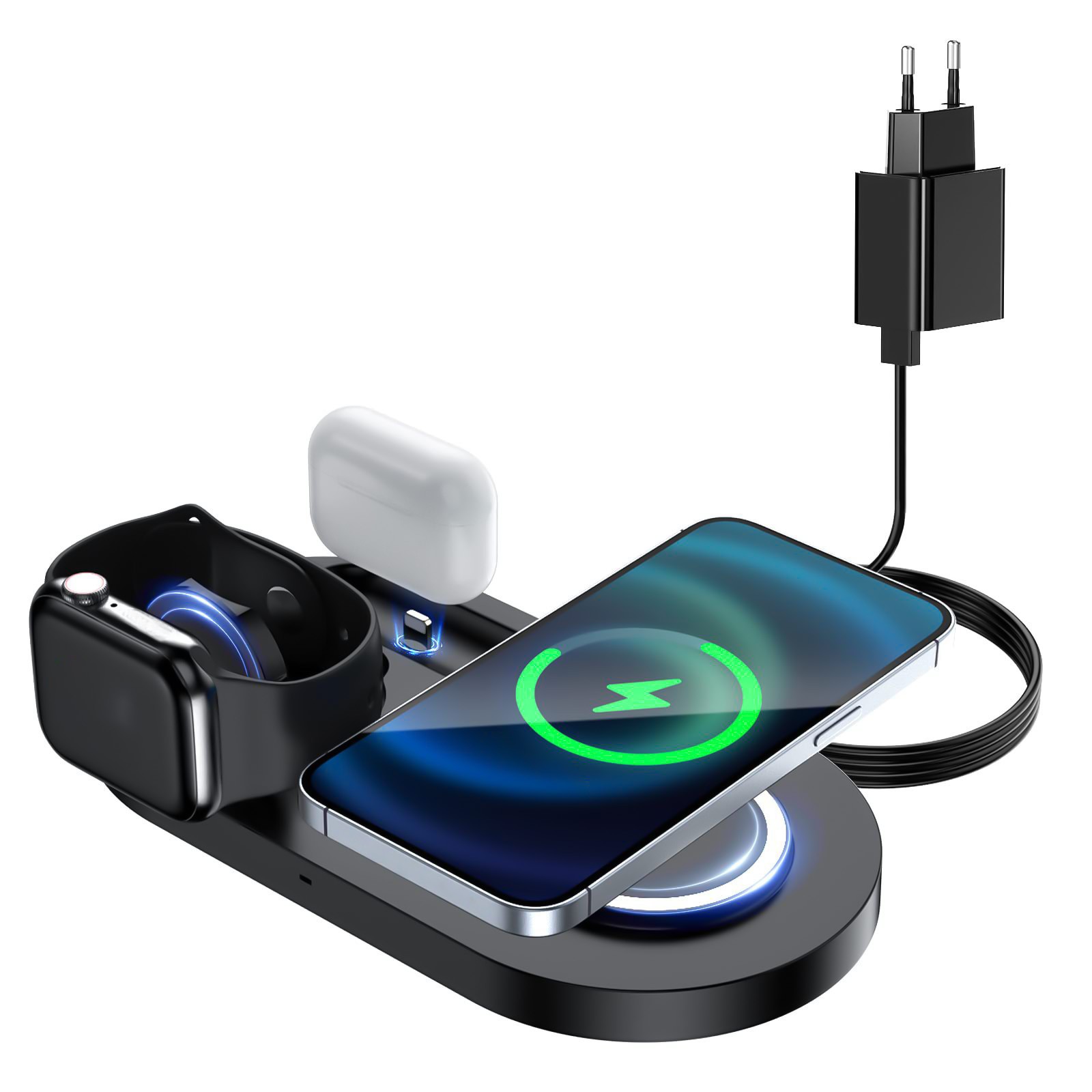 TIMIFIS Wireless Charging Station 3 In 1 Charging Station For Multiple Devices 15W Wireless Charger Stand IOS -