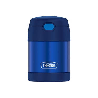 thermos funtainer 10 ounce stainless steel vacuum insulated kids food jar with folding spoon, navy