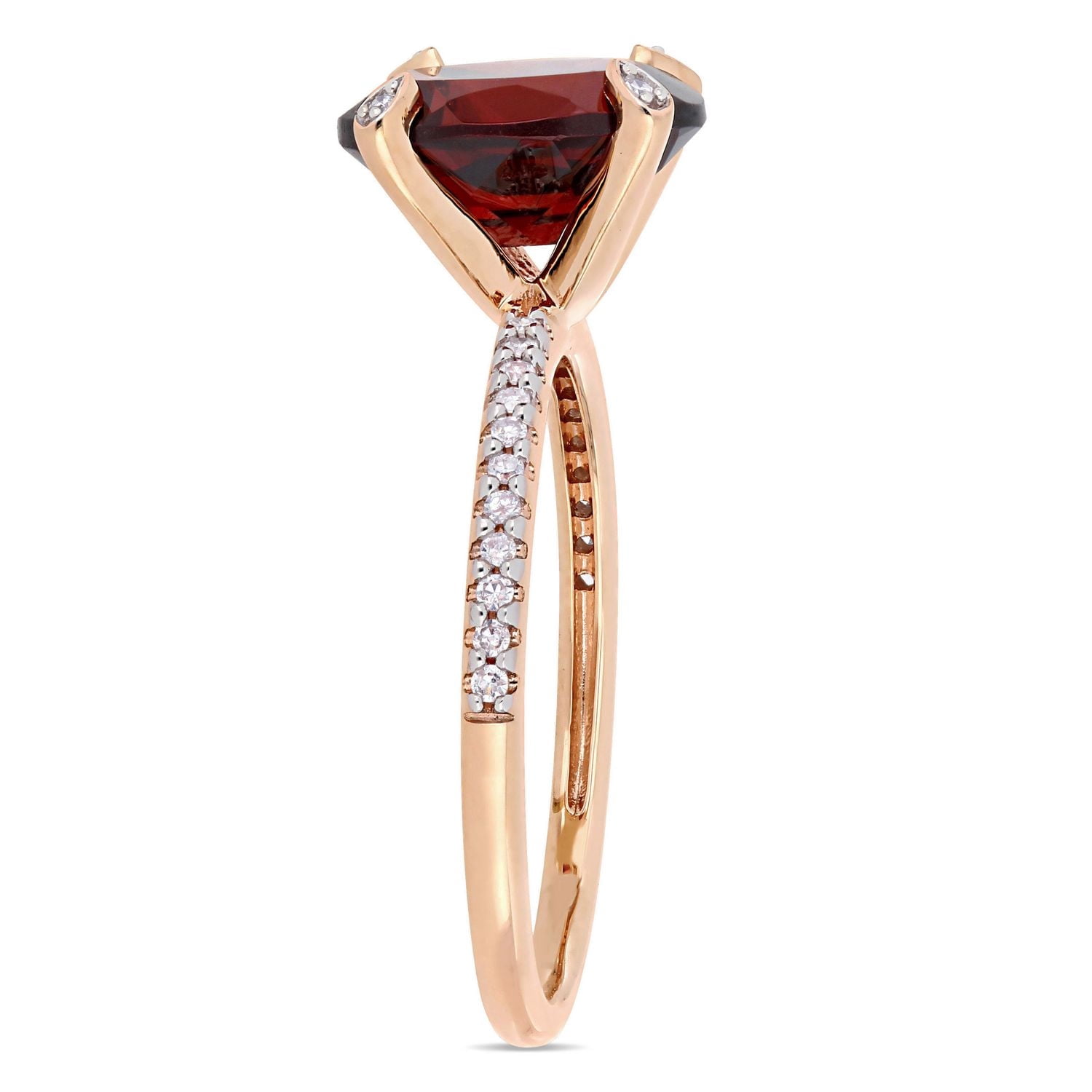 Bague de fiançailles Tangelo avec grenat 3 CT PBT et diamants 1/10 CT poids total en or rosé 10K