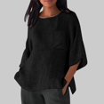 thumbnail image 2 of Hauts d'Été pour Femmes Élégants avec Manches 3/4 et Col Rond en Chemises Unies Confortables pour Femmes Noir m, 2 of 4