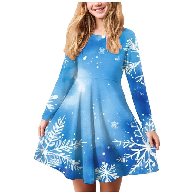 Splozh Robe de Noël pour Fille Robe de Noël pour Fille Imprimé Bal Fête Fête de Noël Robes pour Fille Violet Pâle, 5-6 Ans